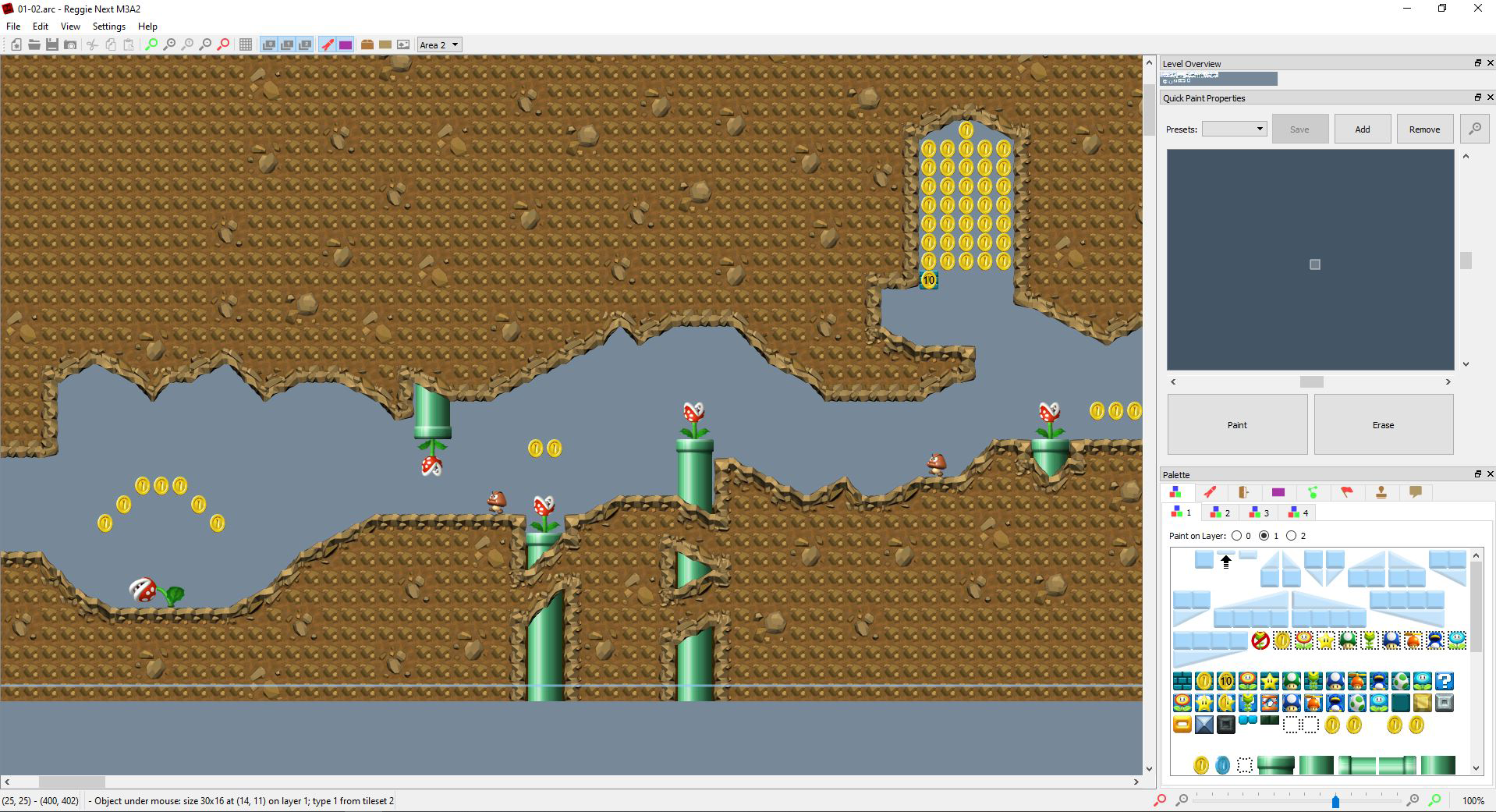An example screenshot of Reggie a NSMBW Level Editor